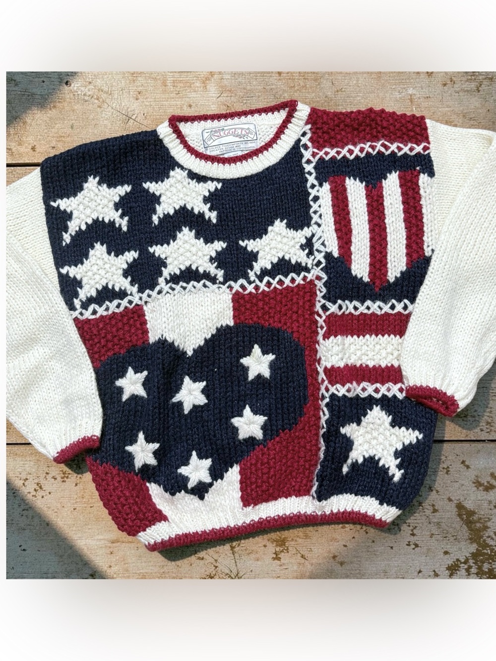 90s Vintage Sweater American Flag Stars Stripes Patriotic Hearts M Medium